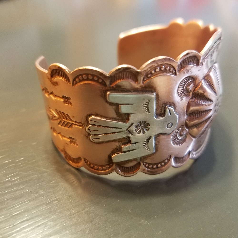 Handcrafted Native Copper and Silver Cuff Bracelet